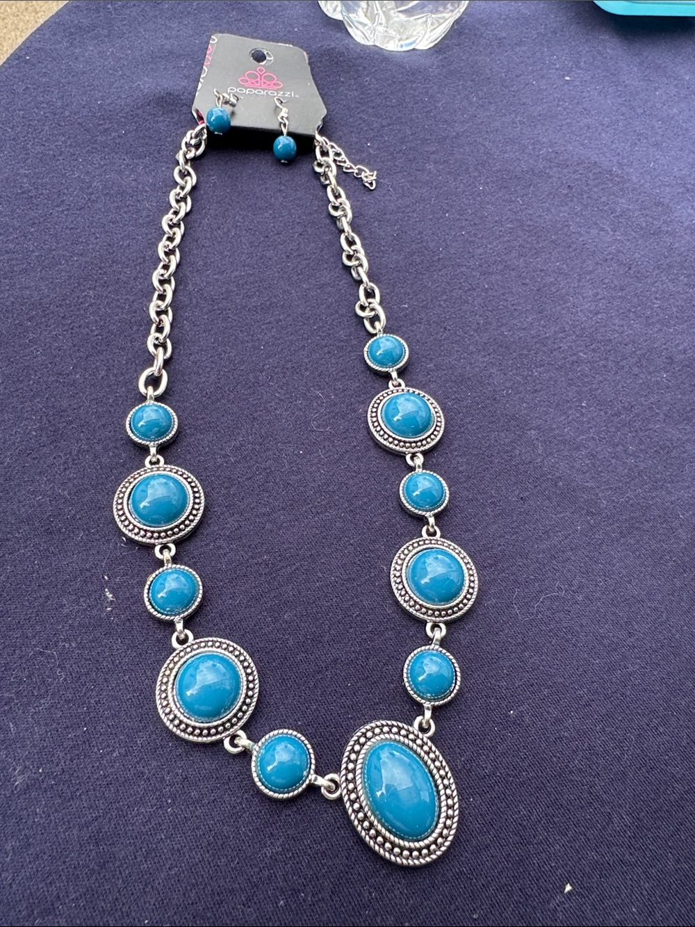 paparazzi Turquoise Cabochon Pendant Necklace in Silver-Tone